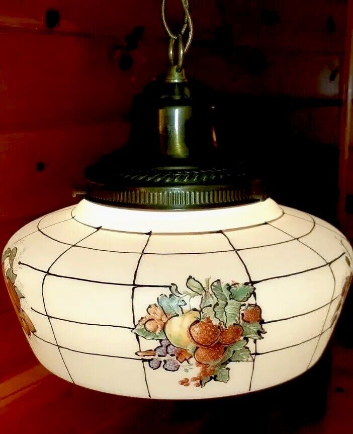 Vtg 1960's-70's Retro Mid Century Farmhouse Fruit Glass Hanging Swag Light/Lamp
