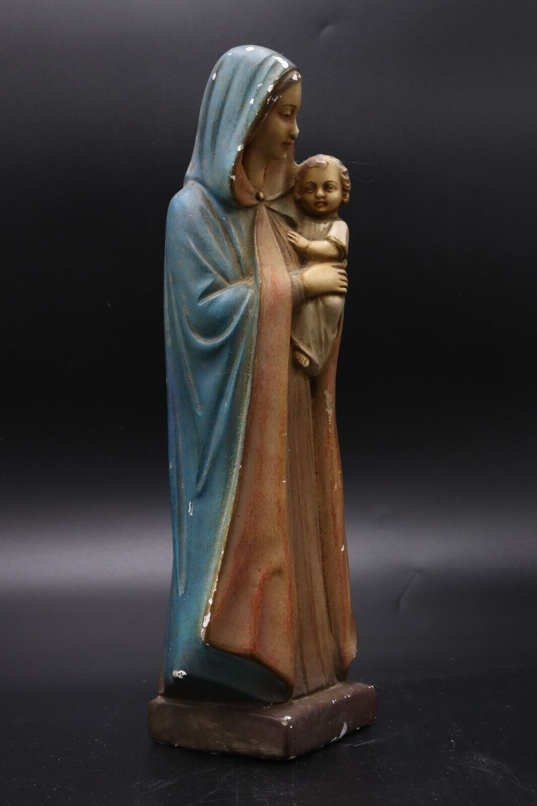 9\'  Antique Virgin Mary Statue  Jesus baby Holy Land Hand Made Church Blue