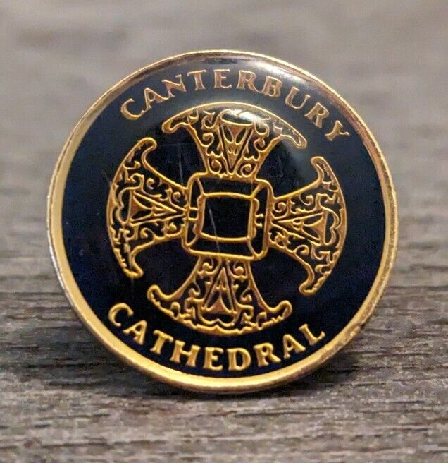 Historic Canterbury Cathedral In England Blue Lapel Pin w/ Gold Canterbury Cross
