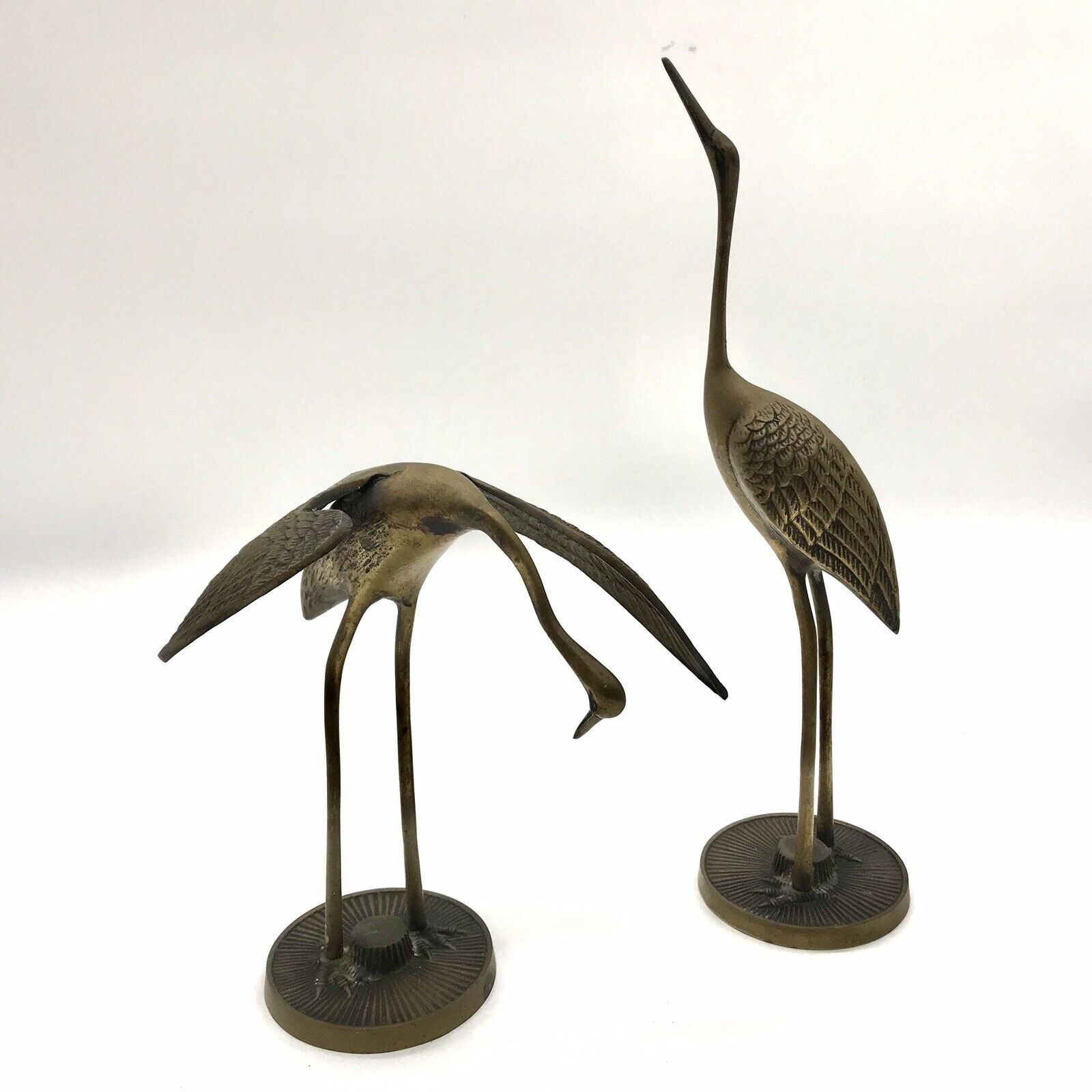 Vintage 2pc MCM Brass Crane Heron Egret Bird Figurines Leonard Mfg Co Korea 12in