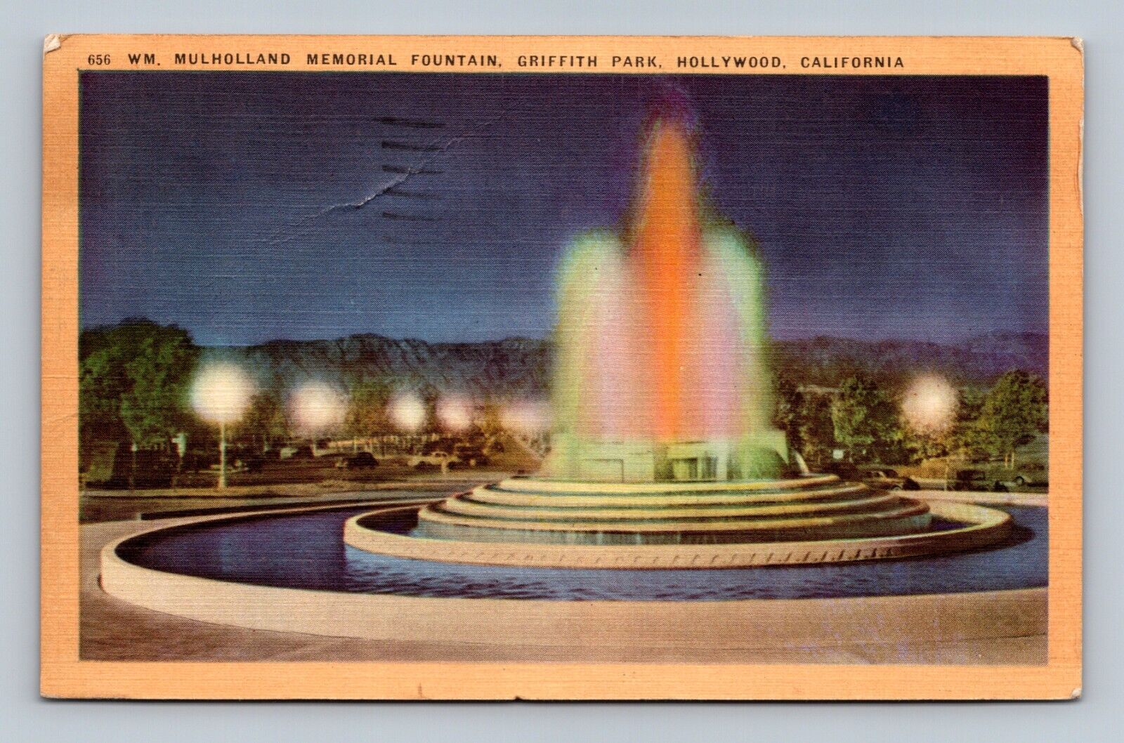 Postcard WM Mulholland Memorial Fountain Griffith Park Hollywood California USA