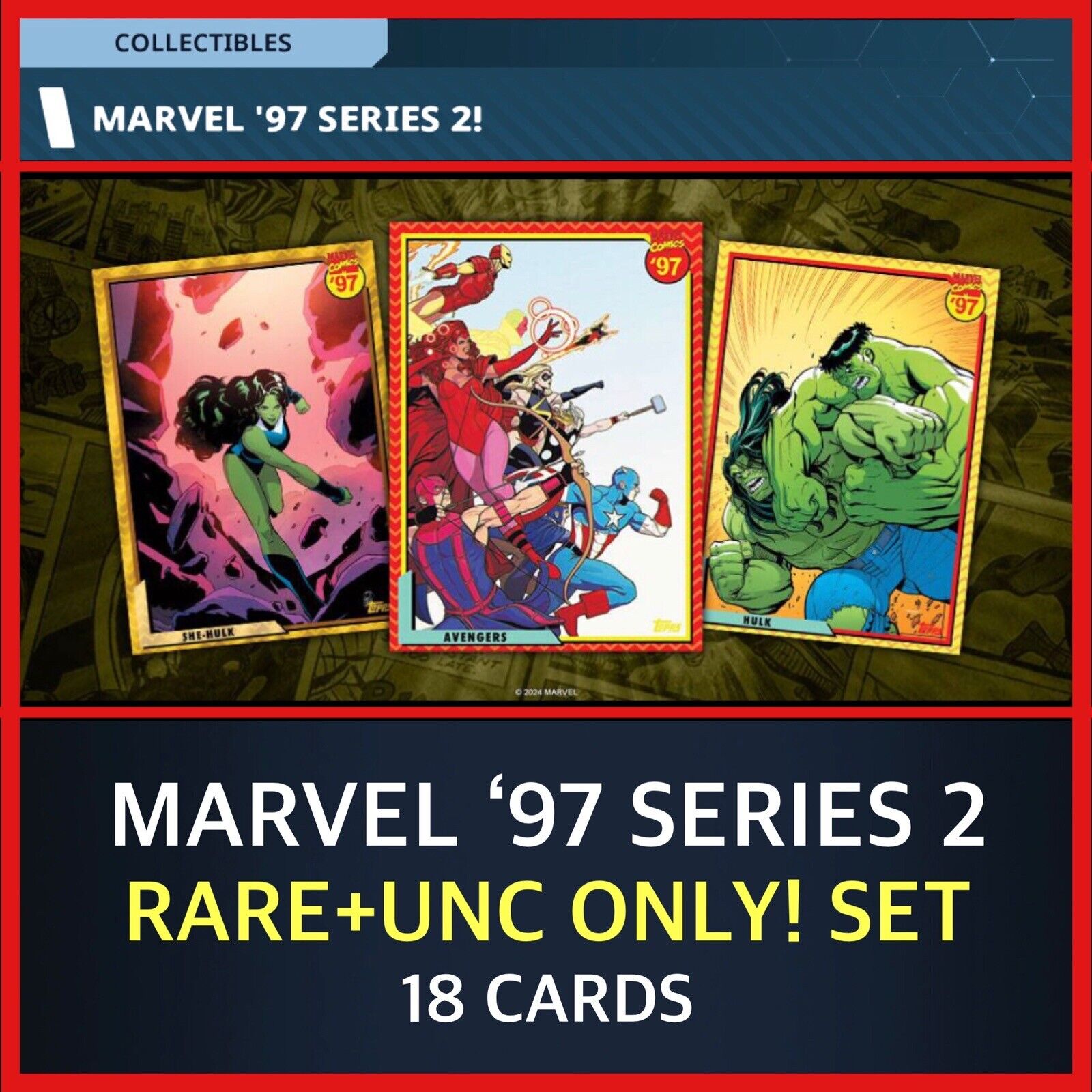 MARVEL ‘97 SERIES 2-RARE+UNCM ONLY 18 CARD SET-TOPPS MARVEL COLLECT