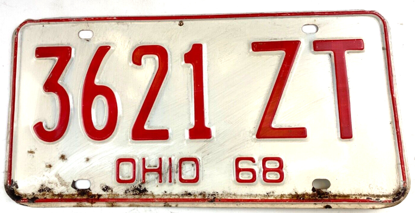 Ohio 1968 License Plate Garage Auto Tag 3621 ZT Man Cave Rustic Decor Collector