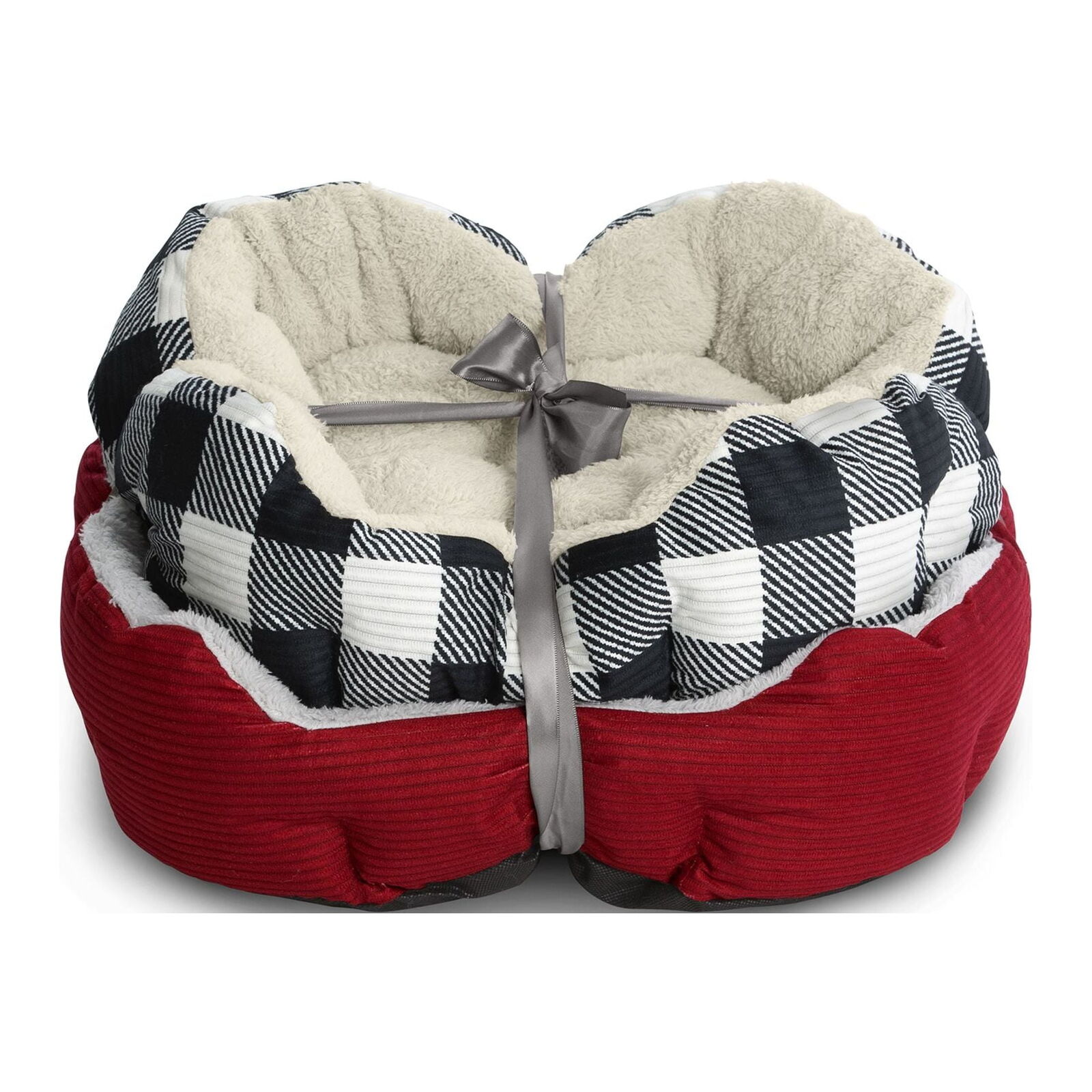 Vibrant Life Cuddler Small Cat/Dog Bed Gift Set, Red and Black/WhiteBuffaloPlaid