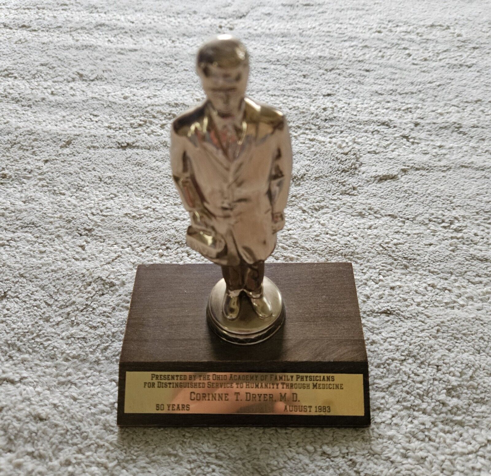 Ohio Academy Family Physicians Trophy Distinguished Service 1983 50 Years Servic