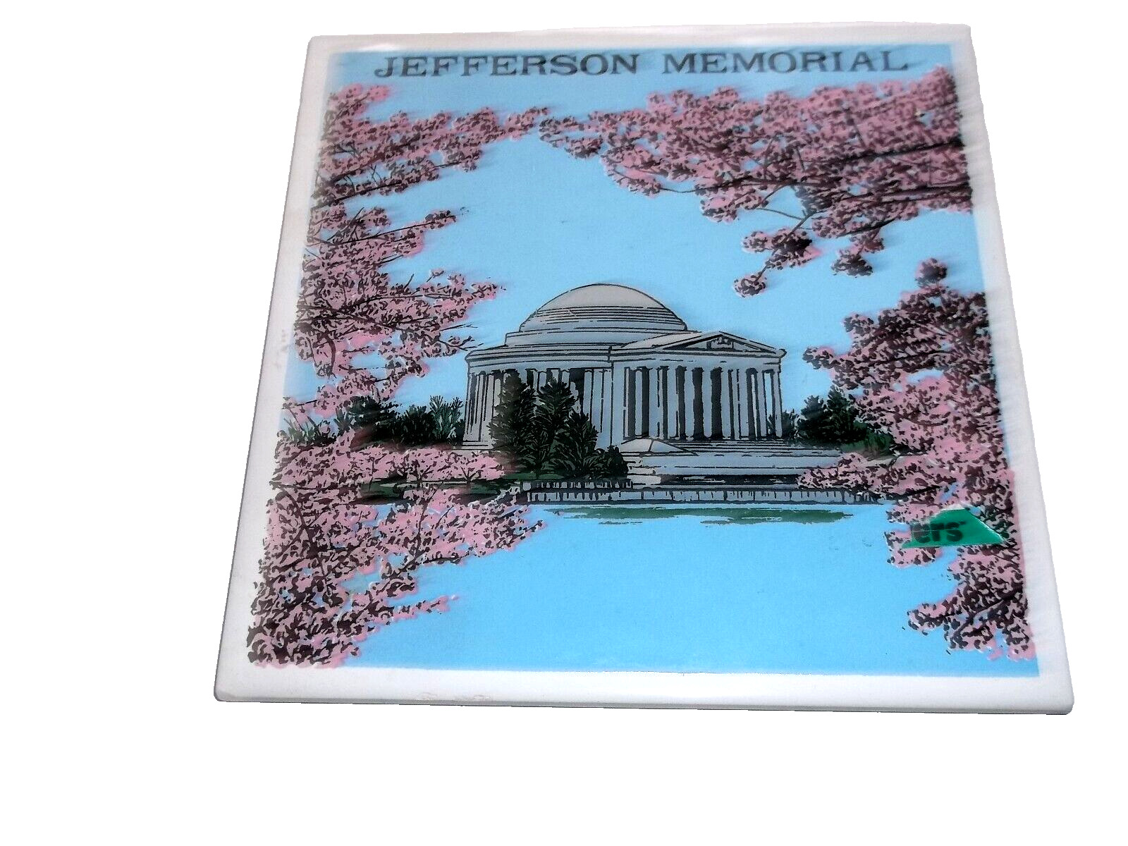 JEFFERSON MEMORIAL DECORATIVE CERAMIC TILE/TRIVET 6X6 CORK BLUE BACKGROUND 