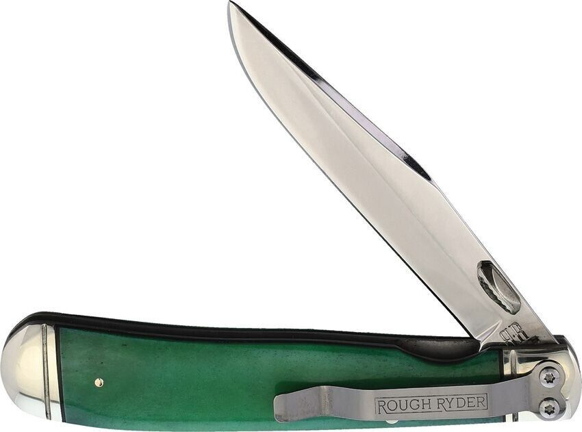 Rough Rider Knife RR1957 Working Mans Folder Smooth Green Bone Handles 