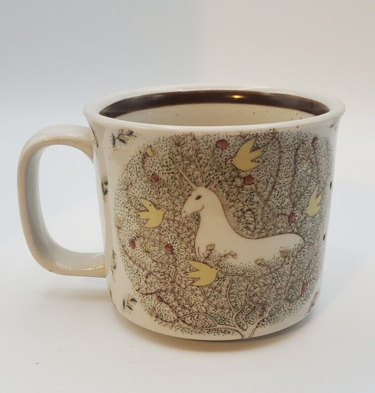 Vintage Otagiri Ceramic Mug - Unicorn, Doves, Nature, Fantasy