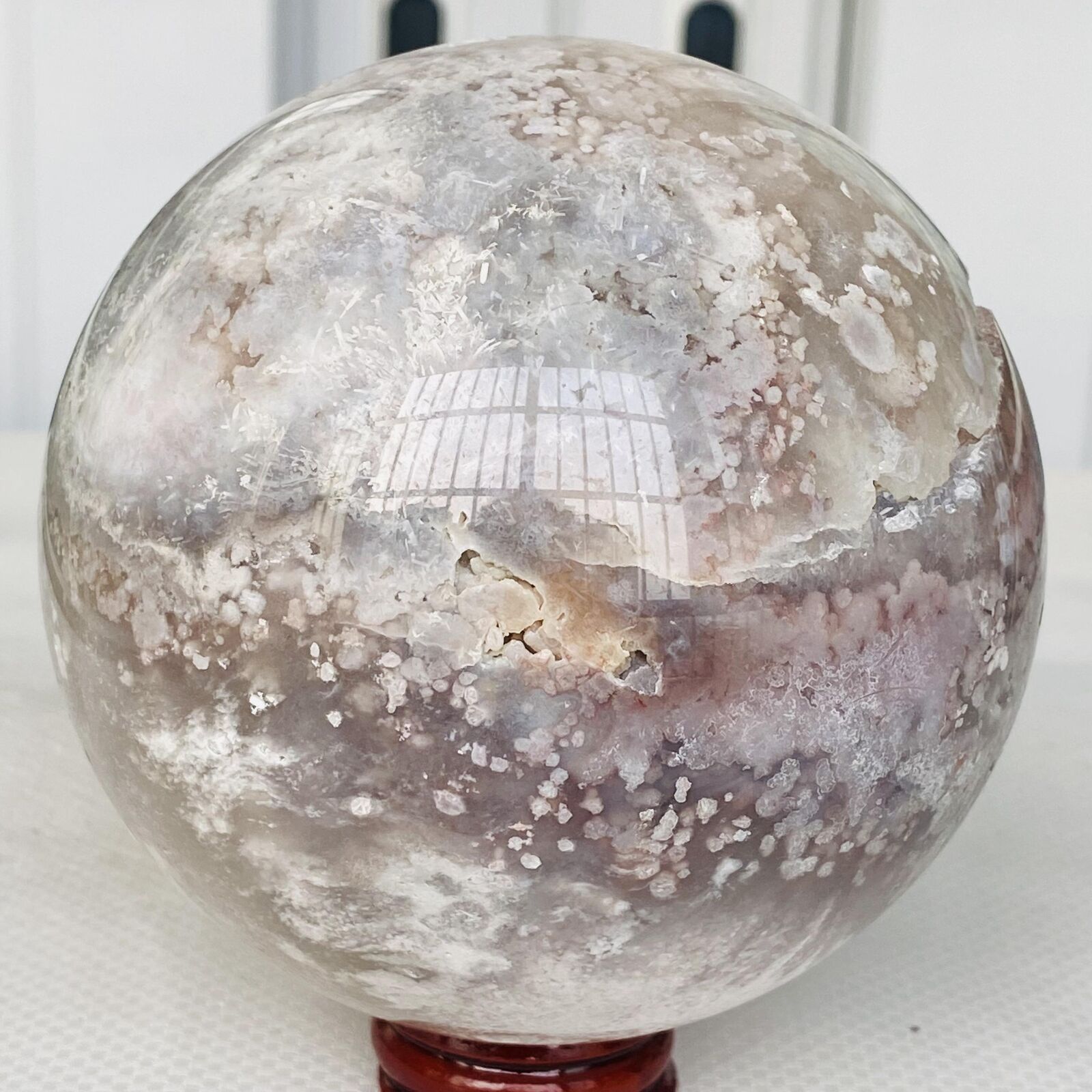 1560g Natural Cherry Blossom Agate Sphere Quartz Crystal Ball Healing