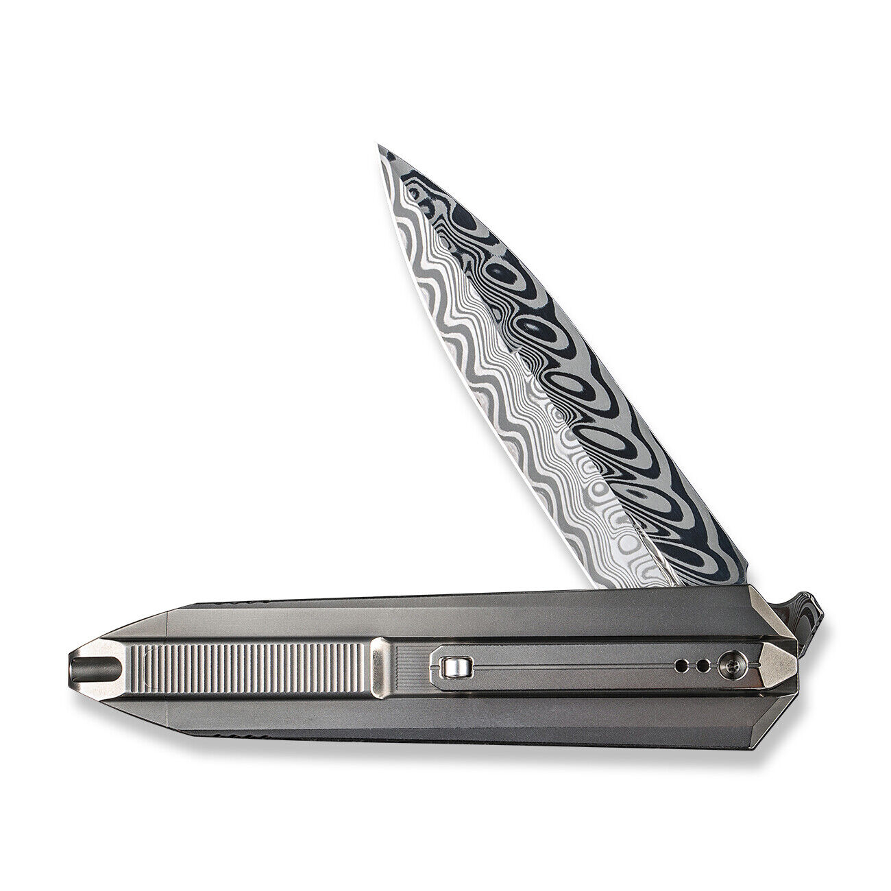 WE KNIVES Diatomic FrameLock WE22032-DS1 Blasted Titanium Damasteel Pocket Knife
