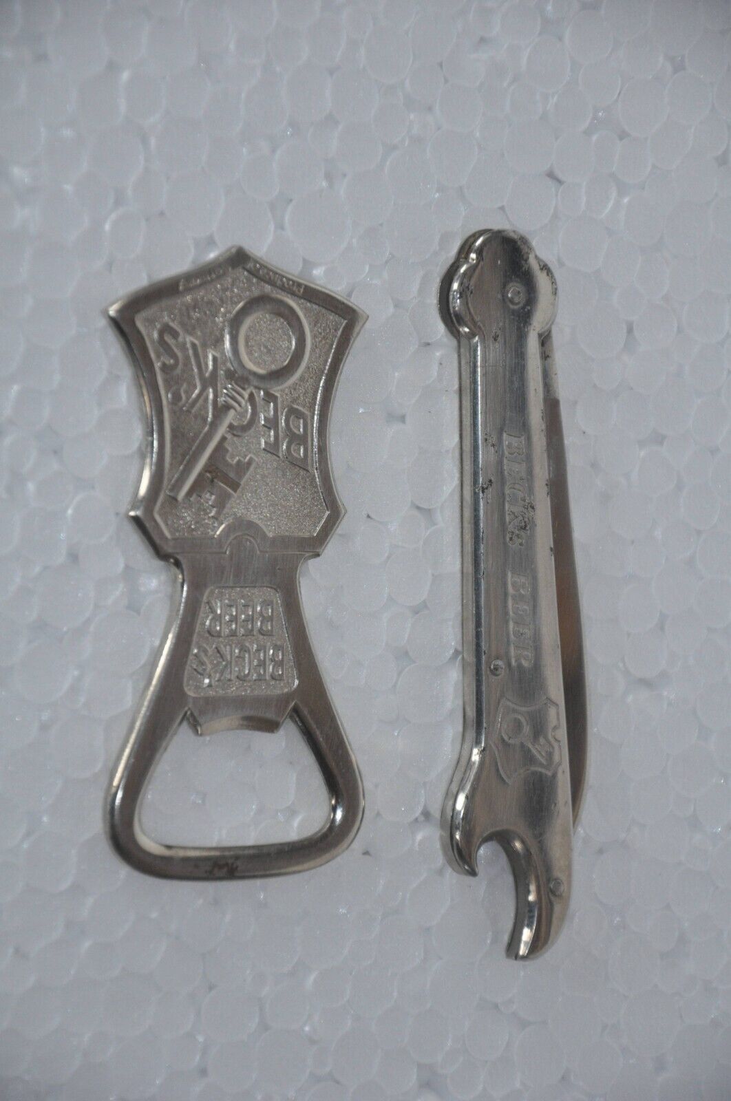 2 Pc Vintage Iron Beck's Beer Ad Nickel Plated Opener With Knife , Germany