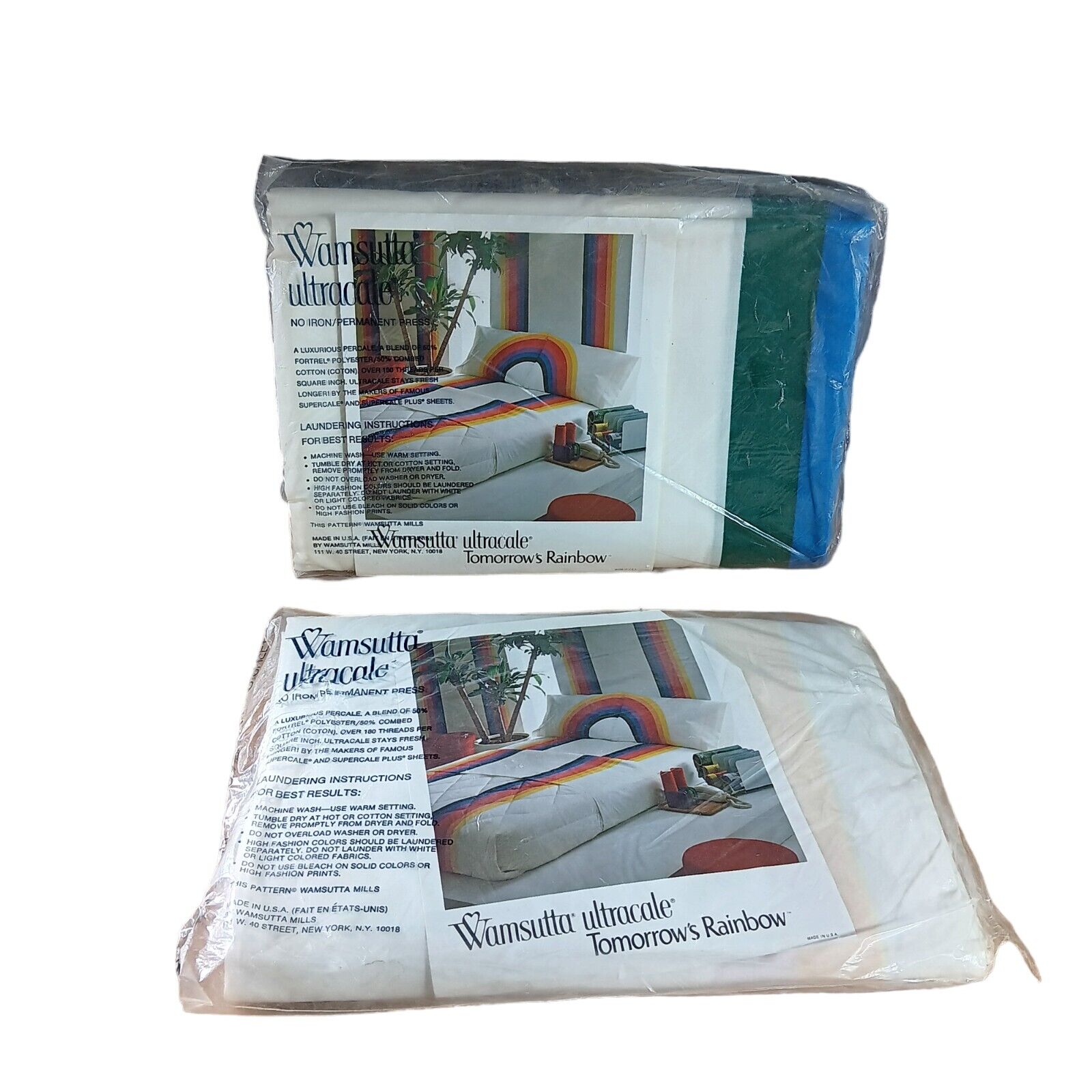 Vintage Wamsutta Ultracale Tomorrow's Rainbow Double Flat & Fitted Sheet Set 80s