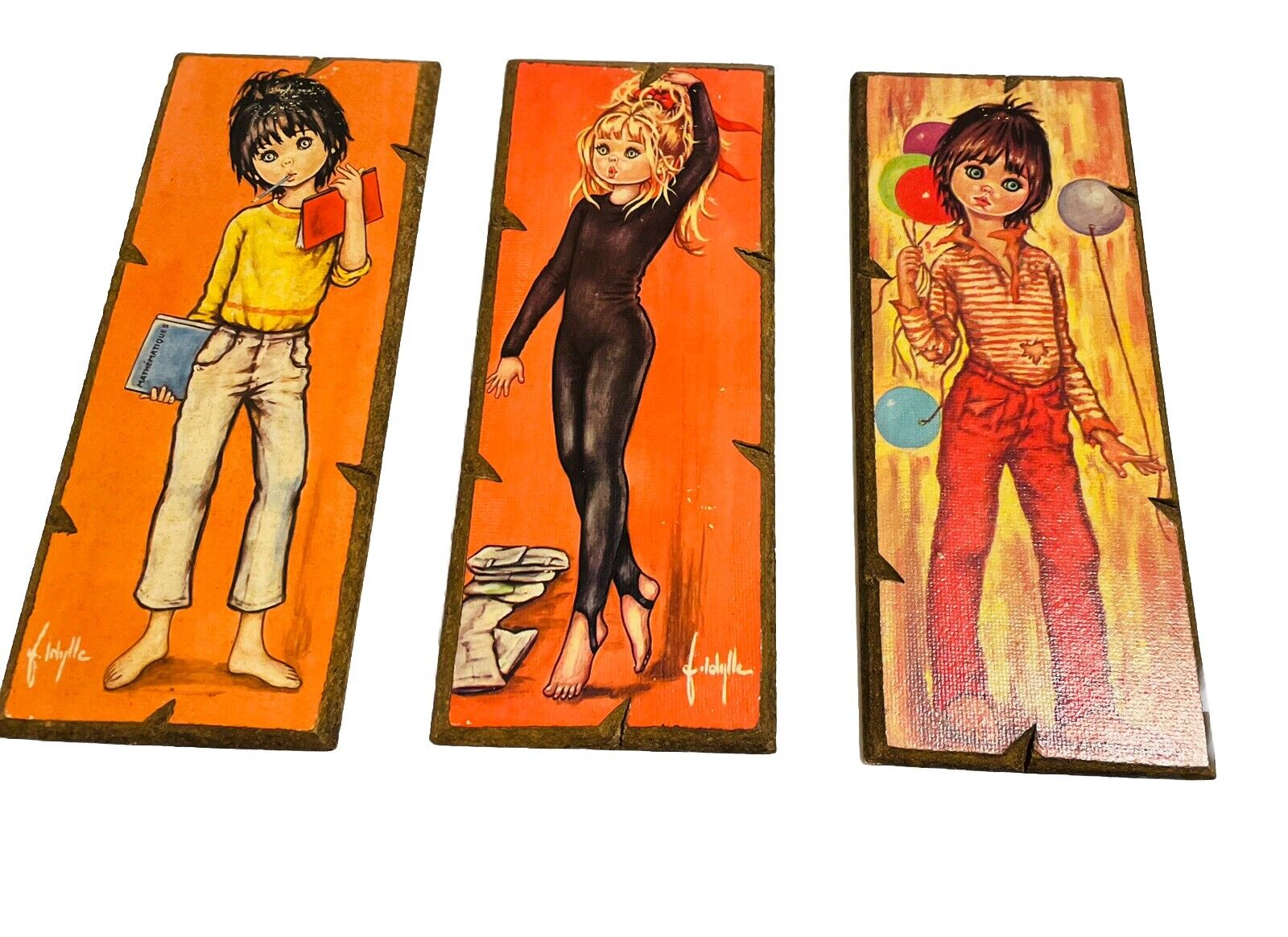 Vintage 1960's Idylle Falconi Big Eyed Kids Wall Art (3) *Bright Colors Retro
