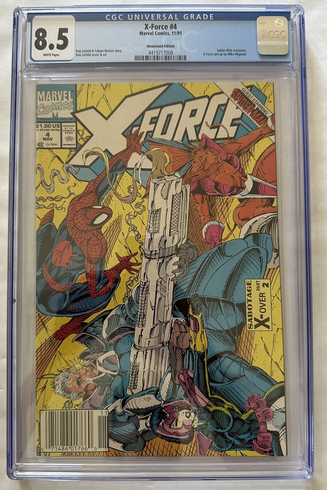 X-Force #4 CGC 8.5 (1991) - Spider-Man crossover - Rob Liefeld