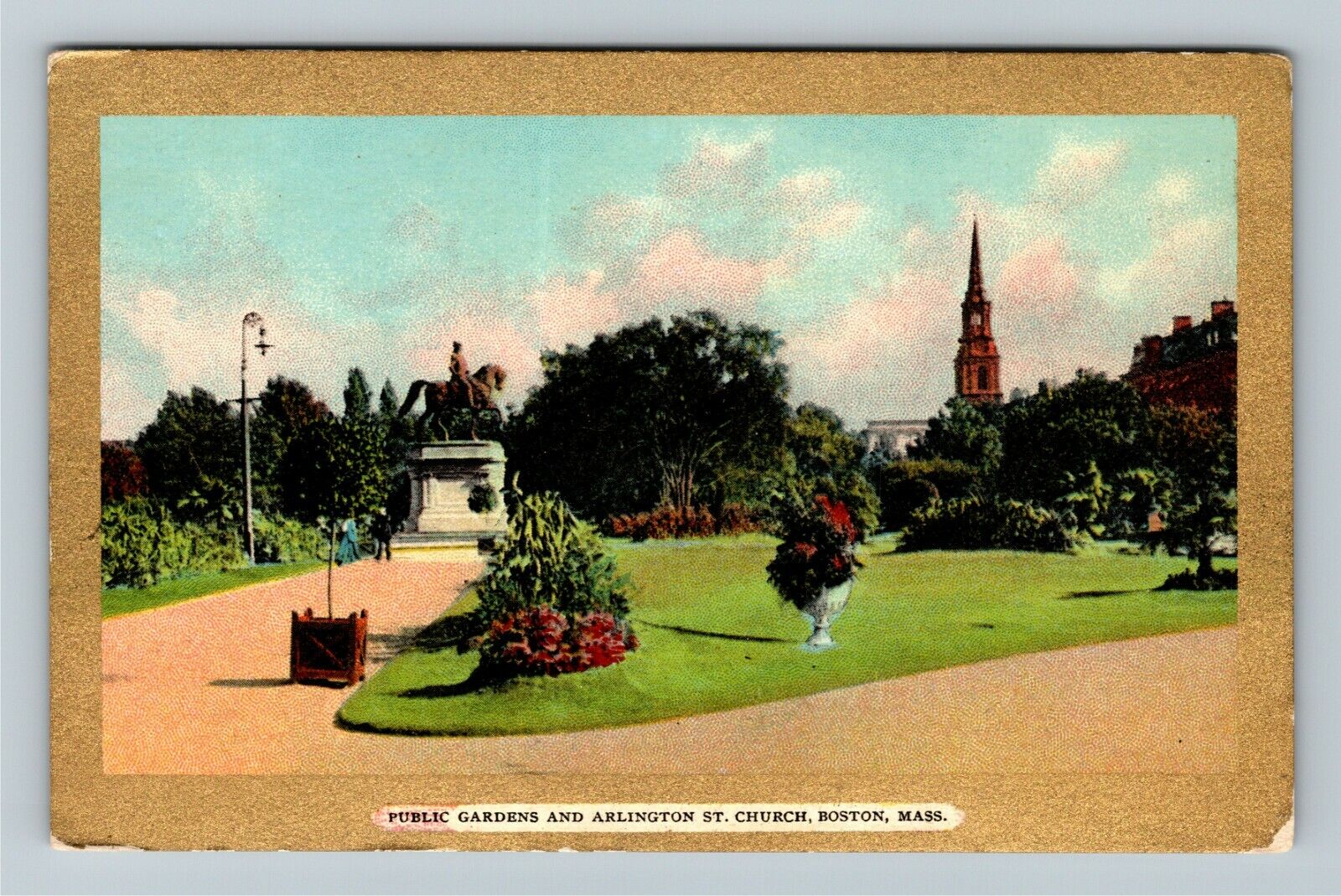 Boston MA-Massachusetts, Public Garden, Arlington St Church, Vintage Postcard