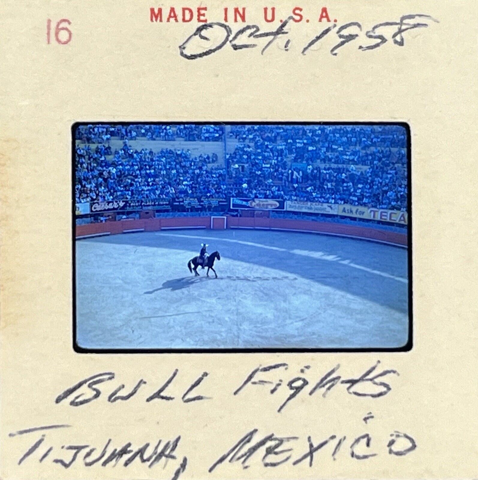 1958 Vintage 35mm Film Slide Bullfighter Tijuana Mexico Bull Fight 1950s MCM