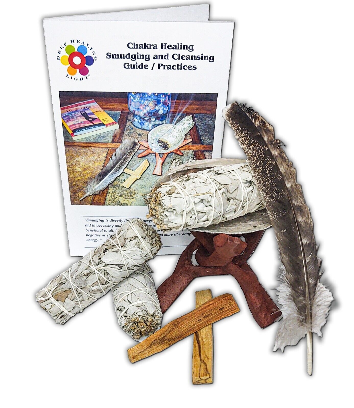 9 Pc Smudging and Cleansing Kit -  White Sage Bundles, Palo Santo, Abalone Shell