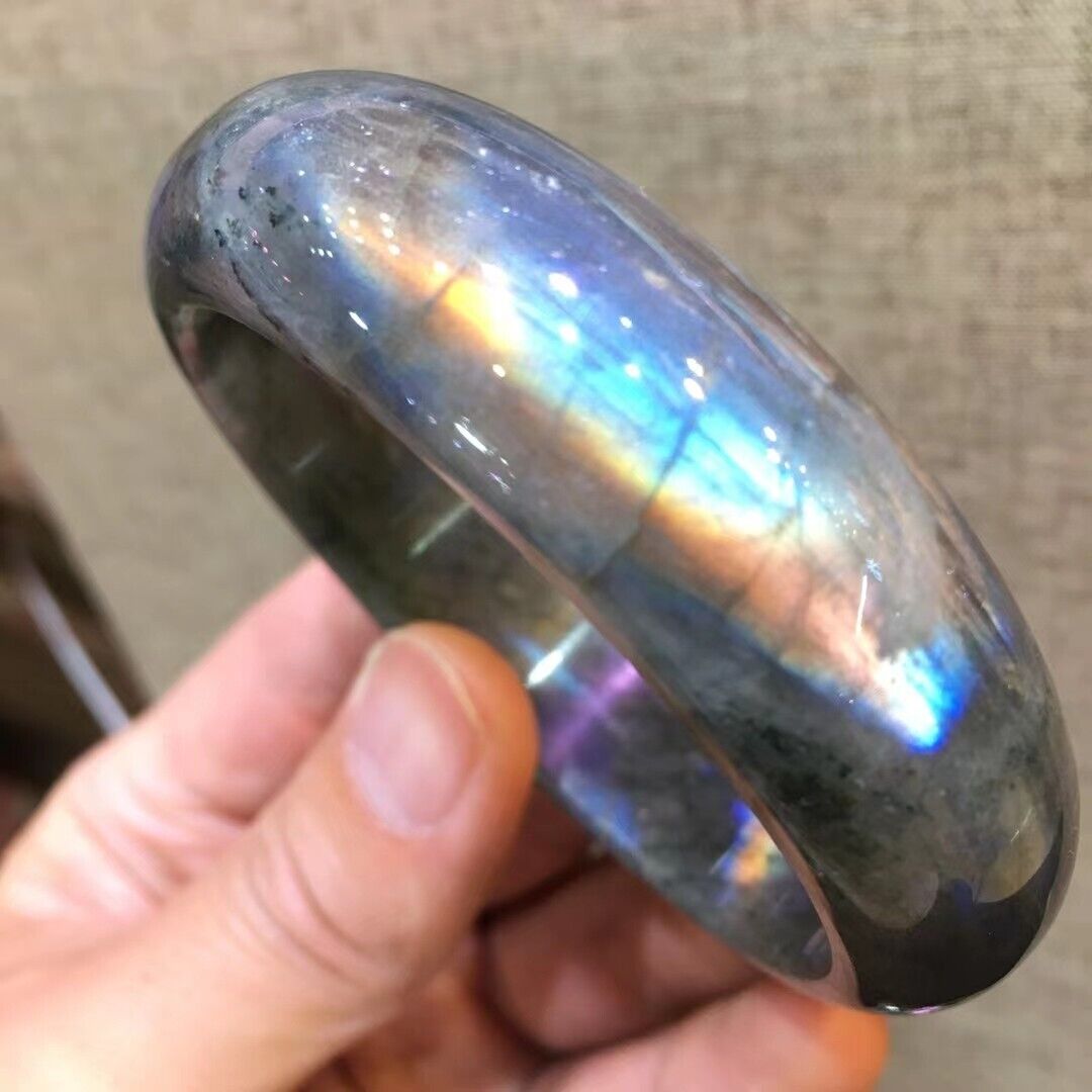 58mm Natural Labradorite Rainbow Light Crystal Gemstone Bangle Bracelet AAA