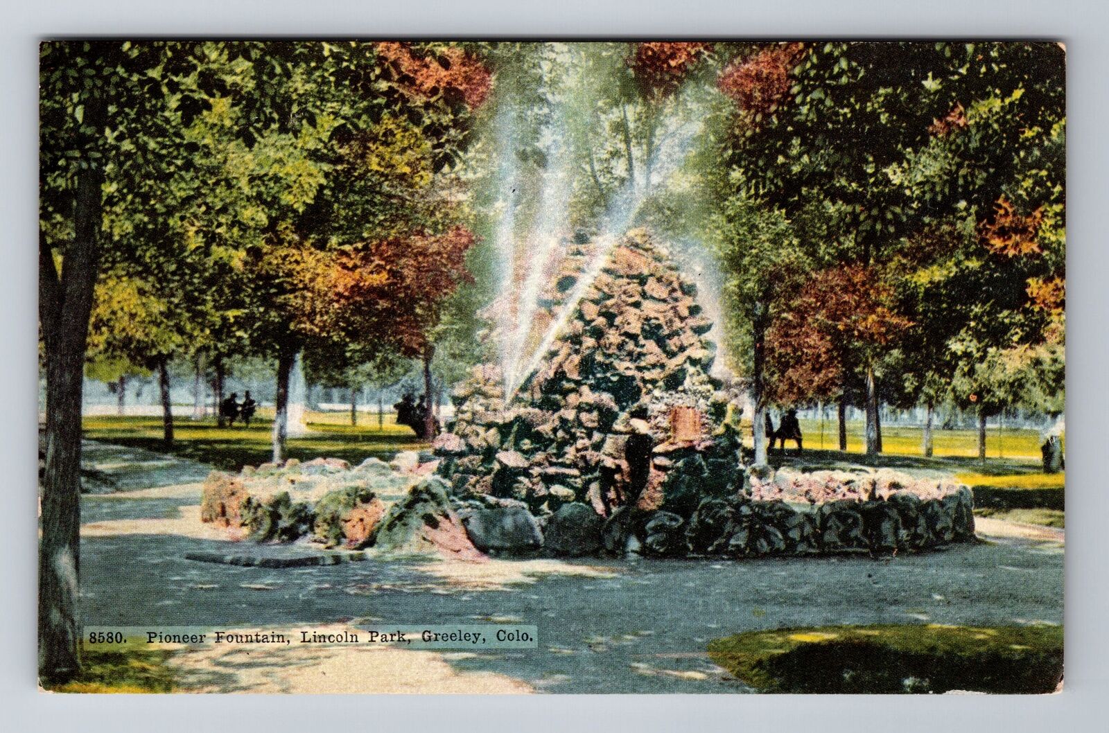 Greeley CO-Colorado, Pioneer Fountain, Lincoln Park, Antique, Vintage Postcard
