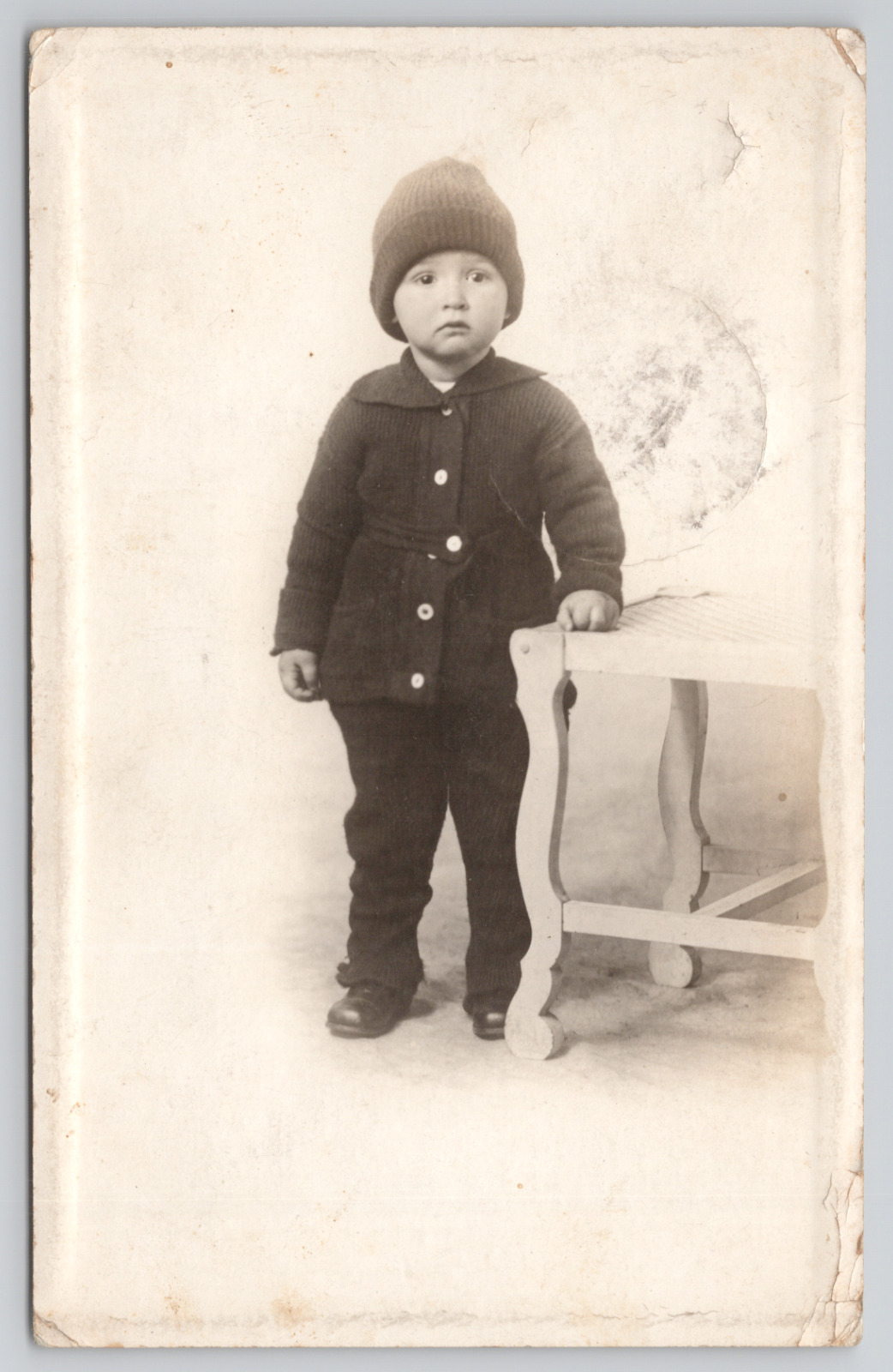 RPPC Little Boy with Sock Cap Studio Posted 1918 Real Photo Postcard