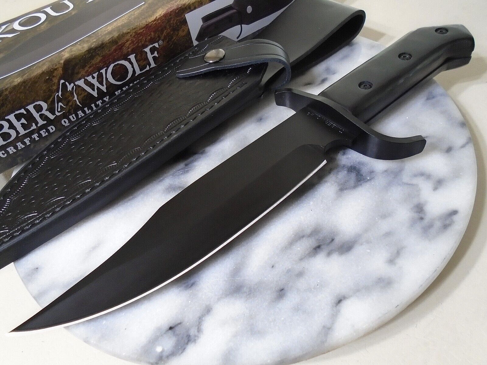 Timber Wolf Blackout Bowie Fixed Blade Knife 5mm Full Tang Wood Leather TW1400