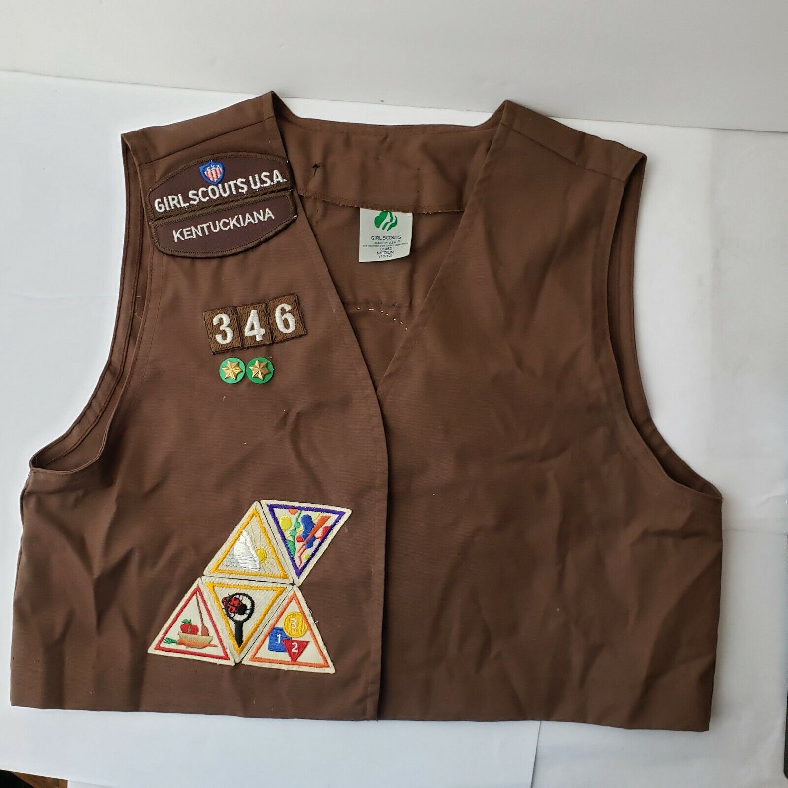 Vintage Girl Scout Brownie Vest Kentuckiana 93'-95' Badges Patches Sz Med 10-12