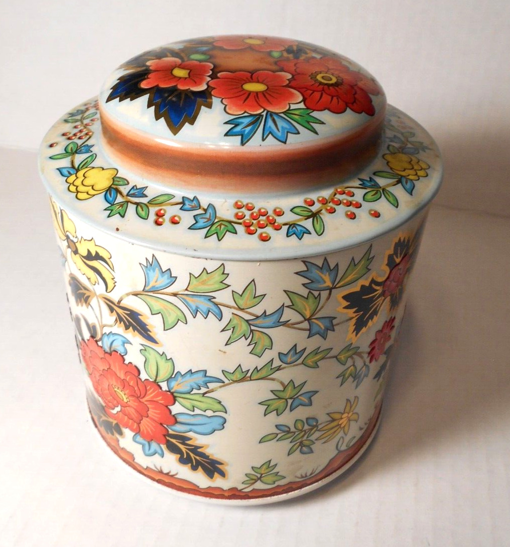 Vintage Metal Colorful Daher Tin Made in England Floral raised images