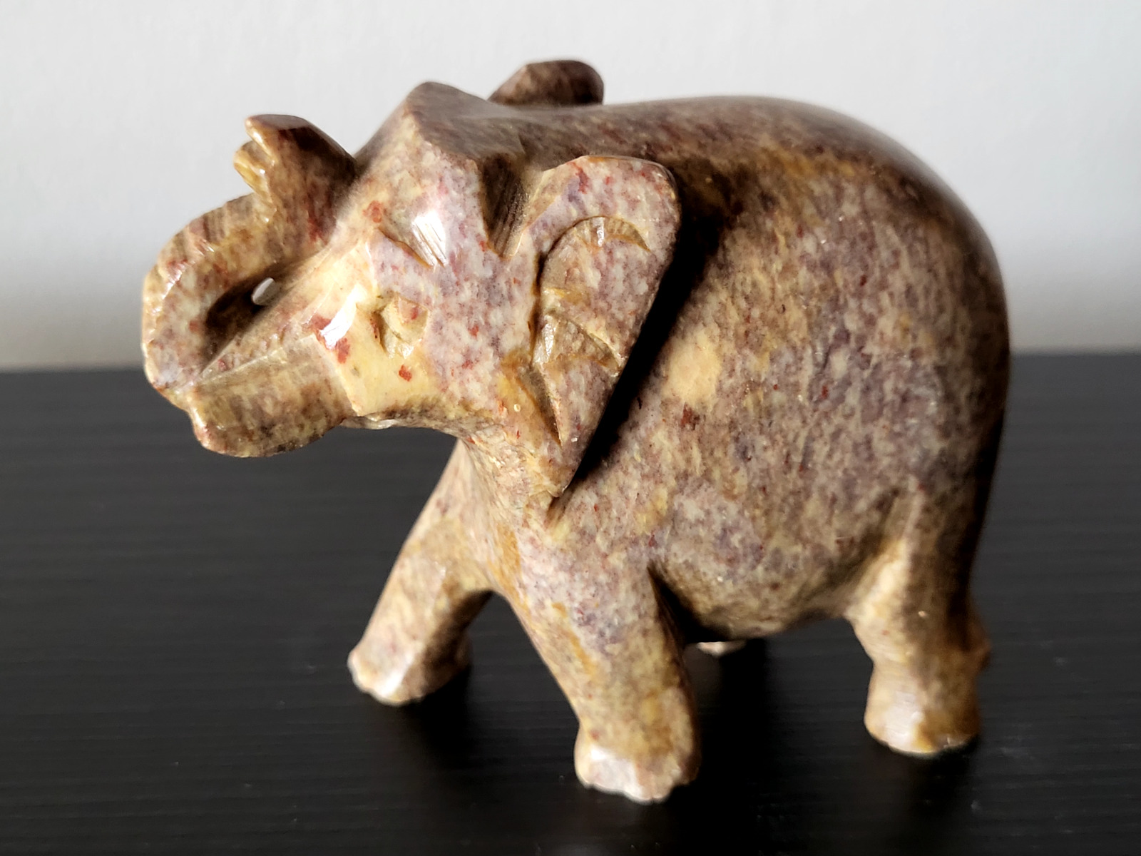 Elephant Figurine Brn/tan 3in Tall India Hand Carved New