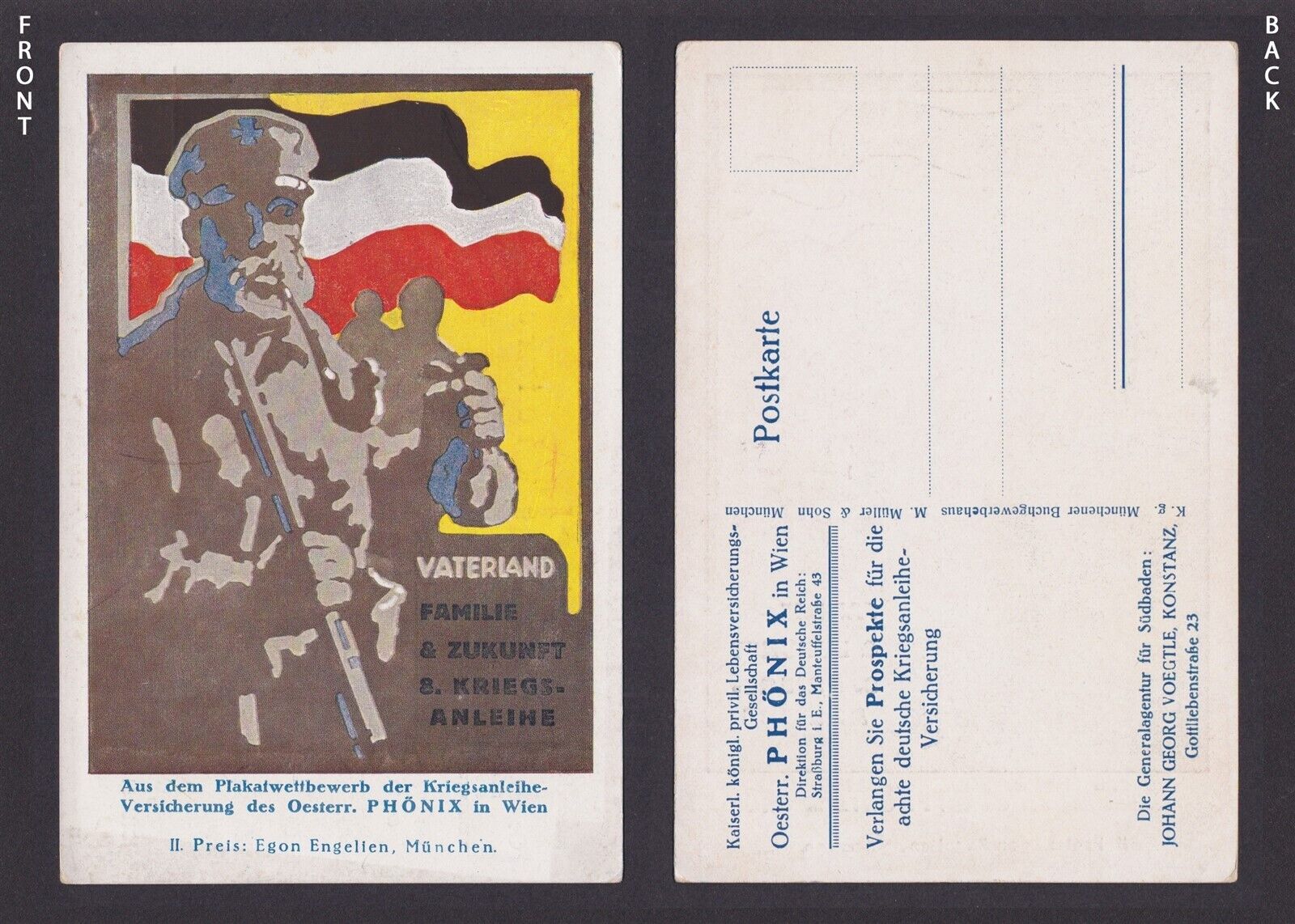 Postcard 1918, WWI Propaganda, Vaterland, Familie & Zukunft