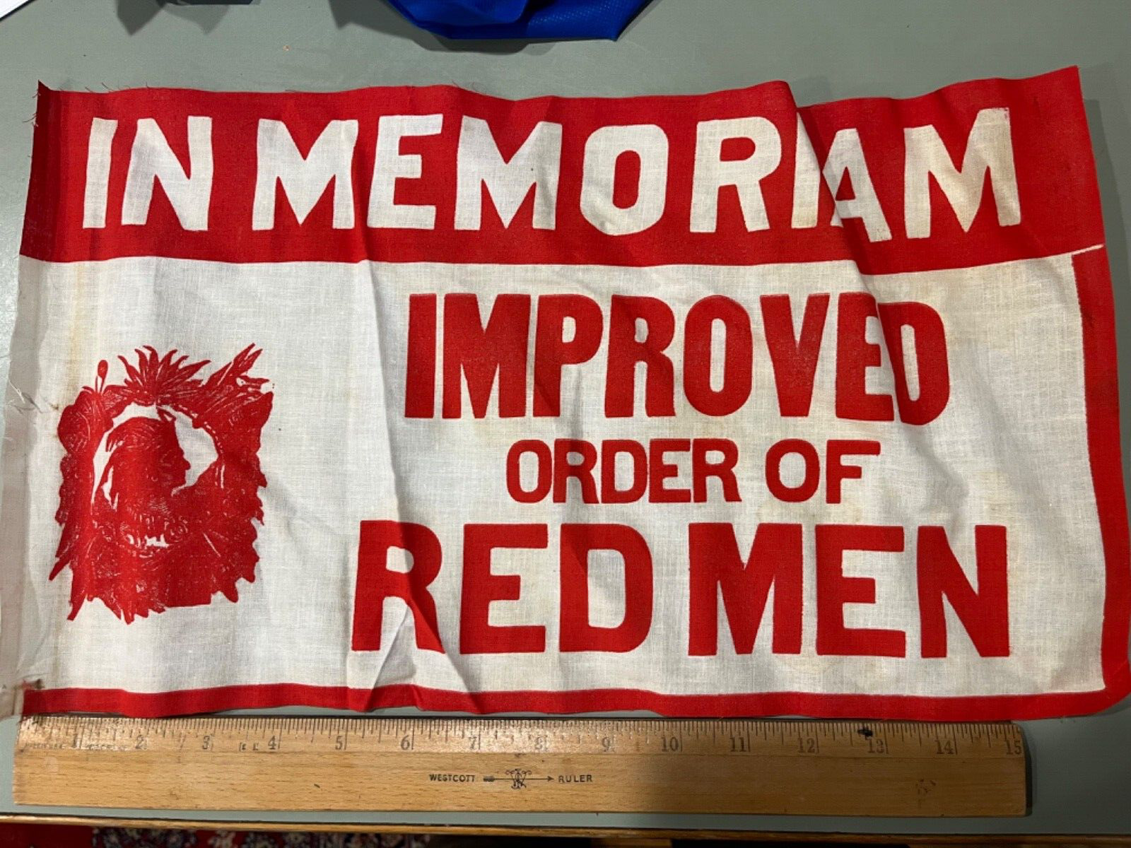 Improved Order of Red Men Fraternal banner flag NOS 17.5” memorial