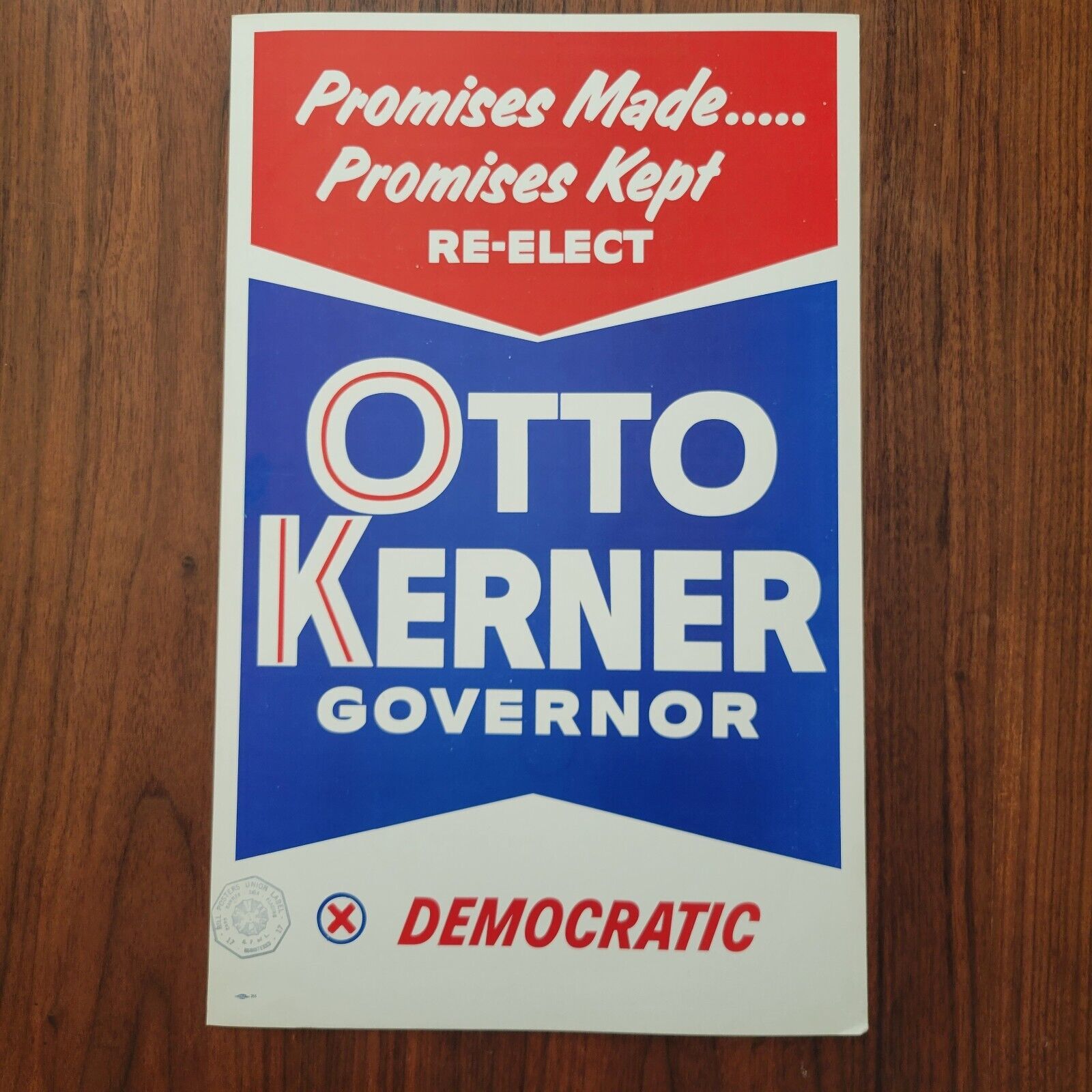Vintage 1964 Otto Kerner Illinois Democrat Governor Poster 14\
