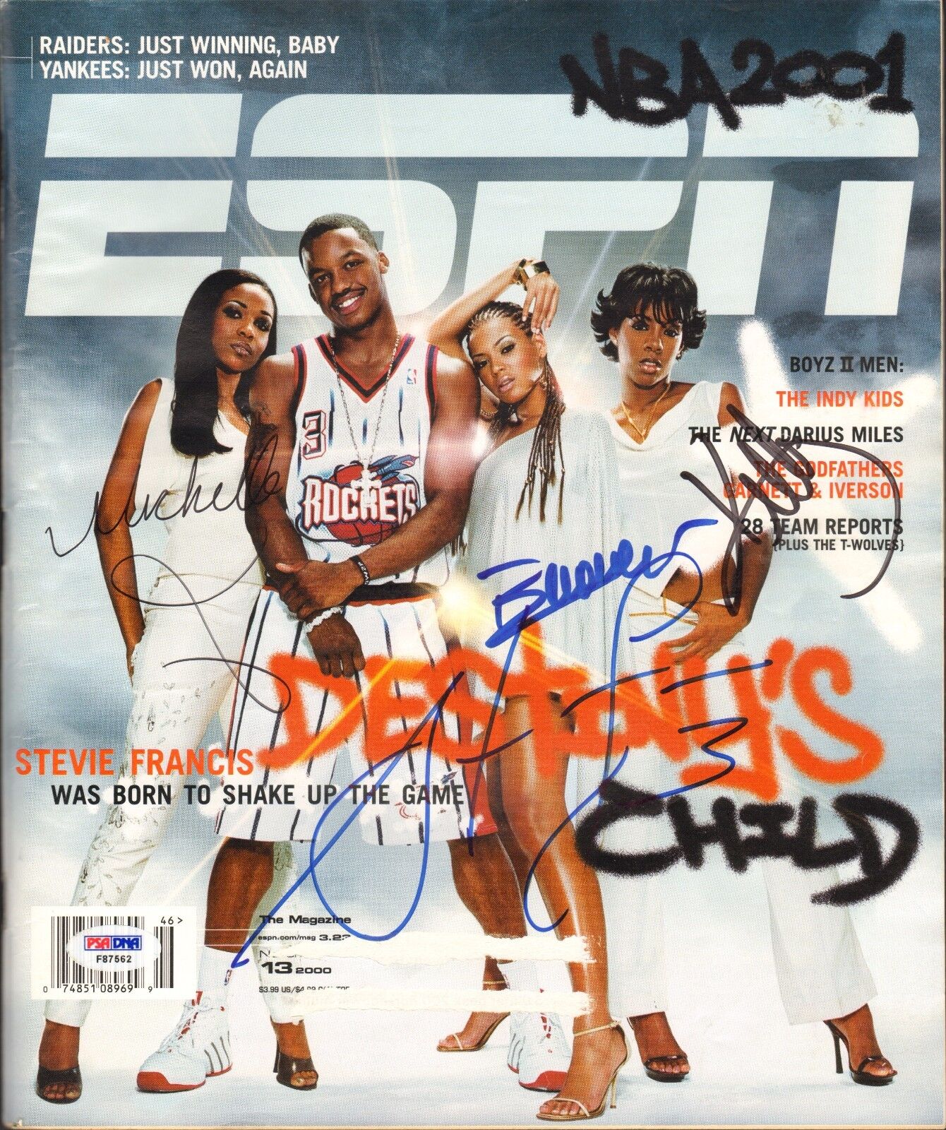 BEYONCE +2 Destiny's Child & Steve Francis Signed ESPN Magazine PSA/DNA #F87562