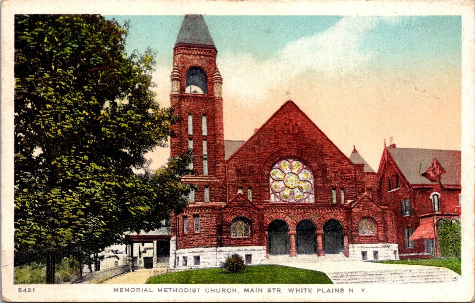 Postcard~White Plains New York~Memorial Methodist Church~Poly Chrome~c1920s