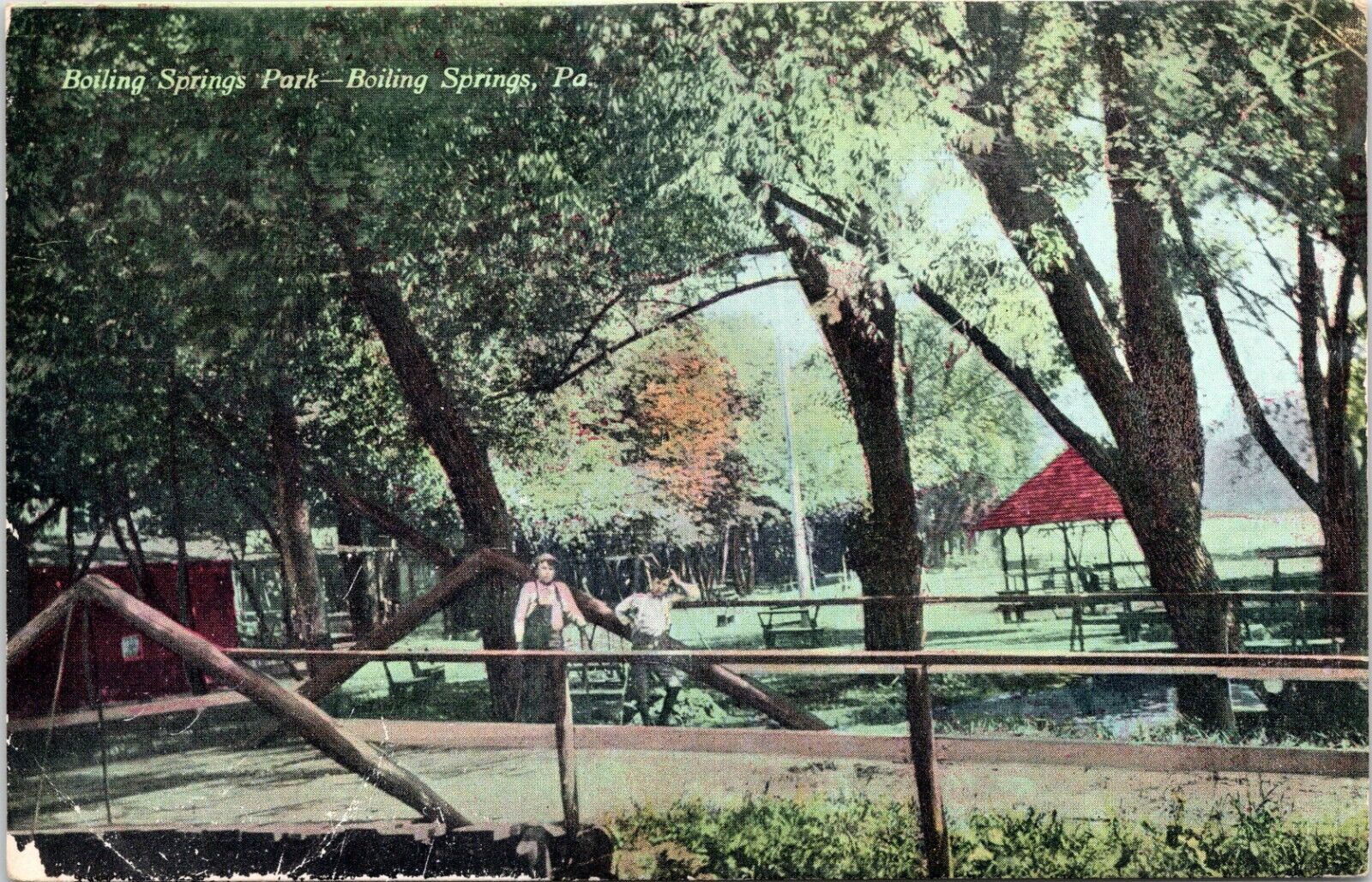 C.1910s Boiling Springs PA Park Children By Bridge Pennsylvania Postcard 919