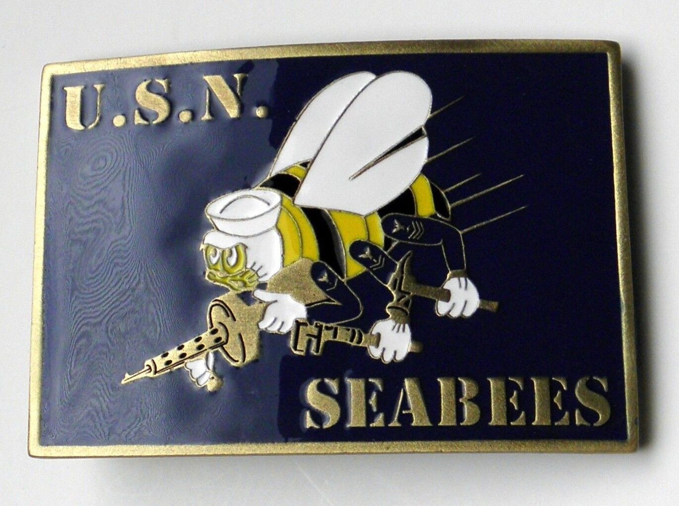 NAVY USN SEABEES BELT BUCKLE 3.1 INCHES SEABEE