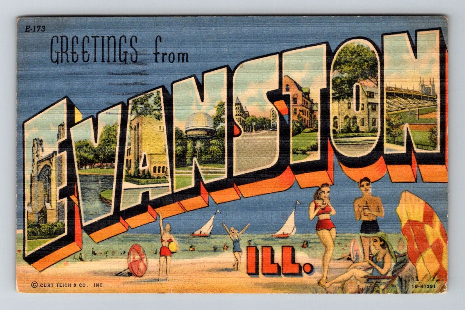 Evanston, IL-Illinois, LARGE LETTER Greetings Antique c1948 , Vintage Postcard