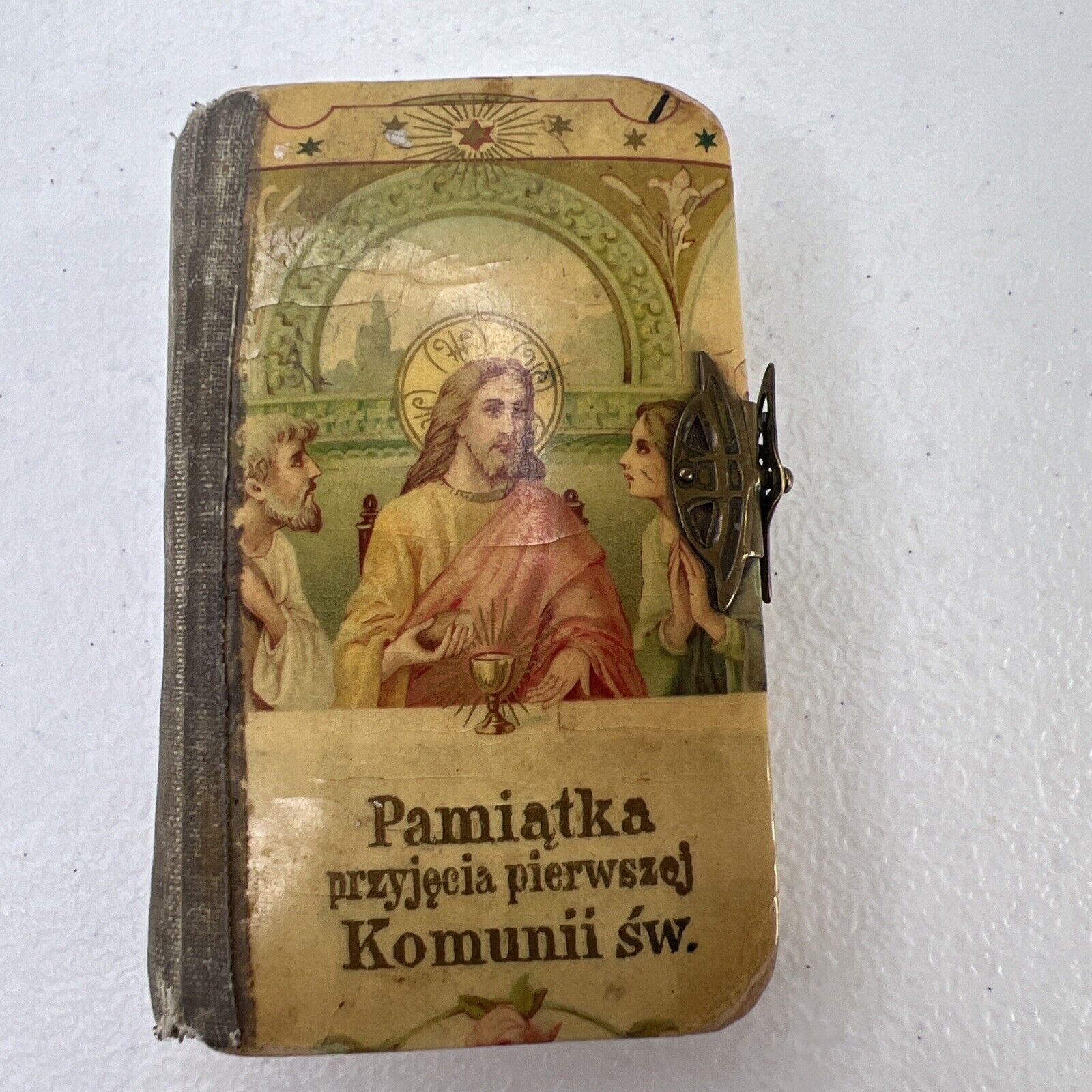 Antique 1924 Small Catholic Missalette Prayer Book w/Celluloid Cover - In Polish