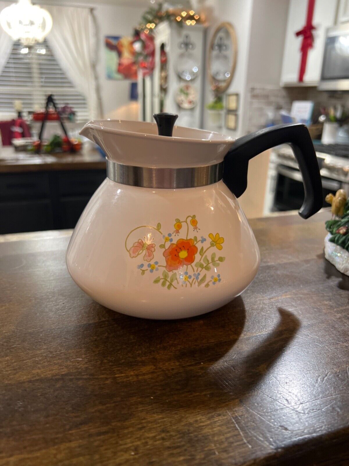 Vintage 1970s Corning Ware Wildflowers P-104 Tea Pot Kettle  6-Cup with Lid