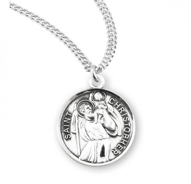 Round Sterling Silver Saint Christopher Medal Size 0.8in x 0.7in