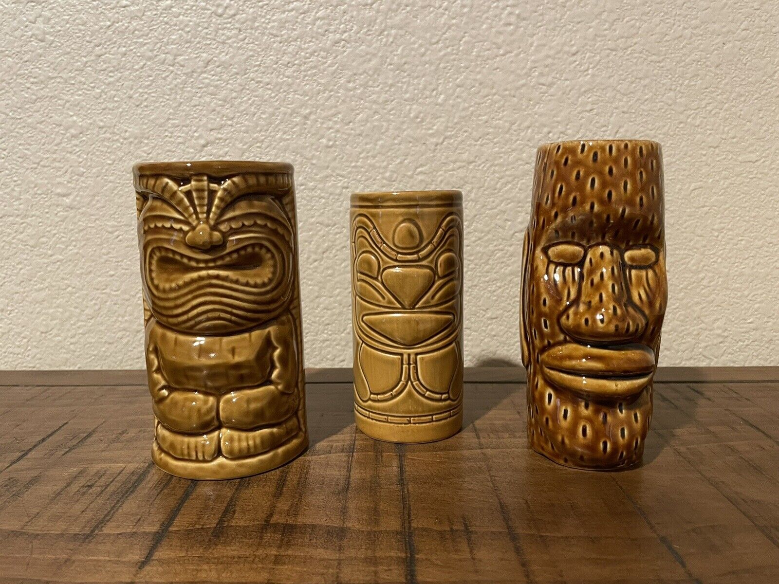 3 Vintage Ceramic Tiki Mugs