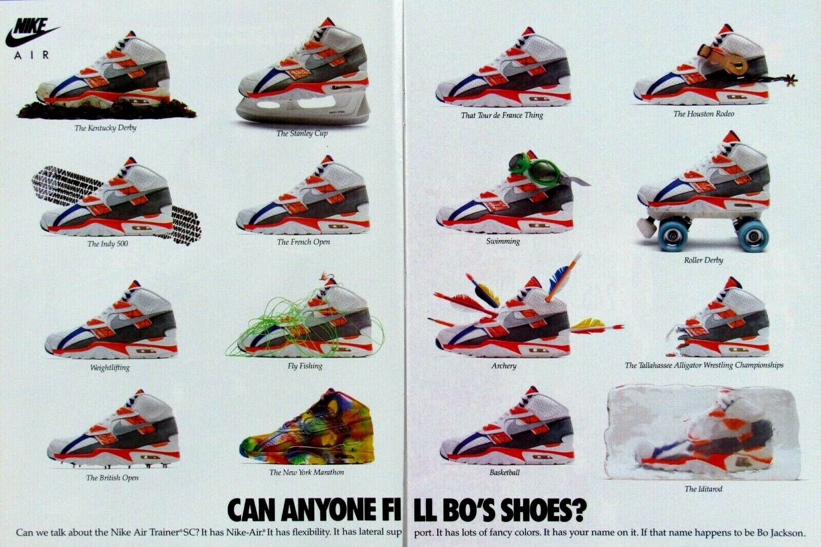 1989 Bo Jackson Nike Fill Bo\'s Shoes Vintage Original 2 Page Print Ad 8.5 x 11\