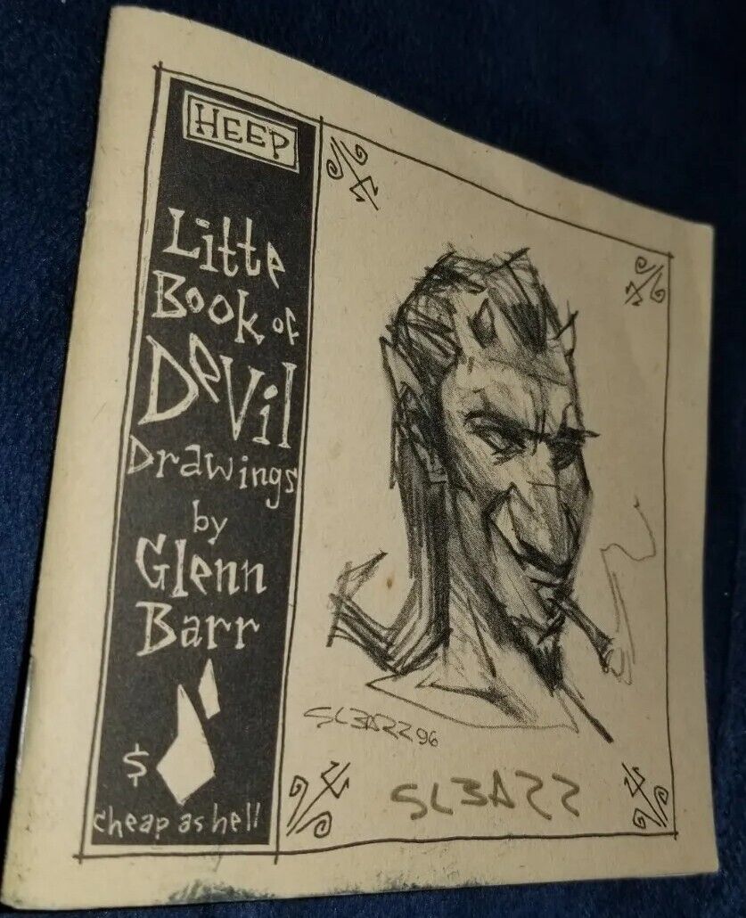 Glenn Barr AUTOGRAPHED LITTLE BOOK OF DEVIL Drawings postcard and trading card