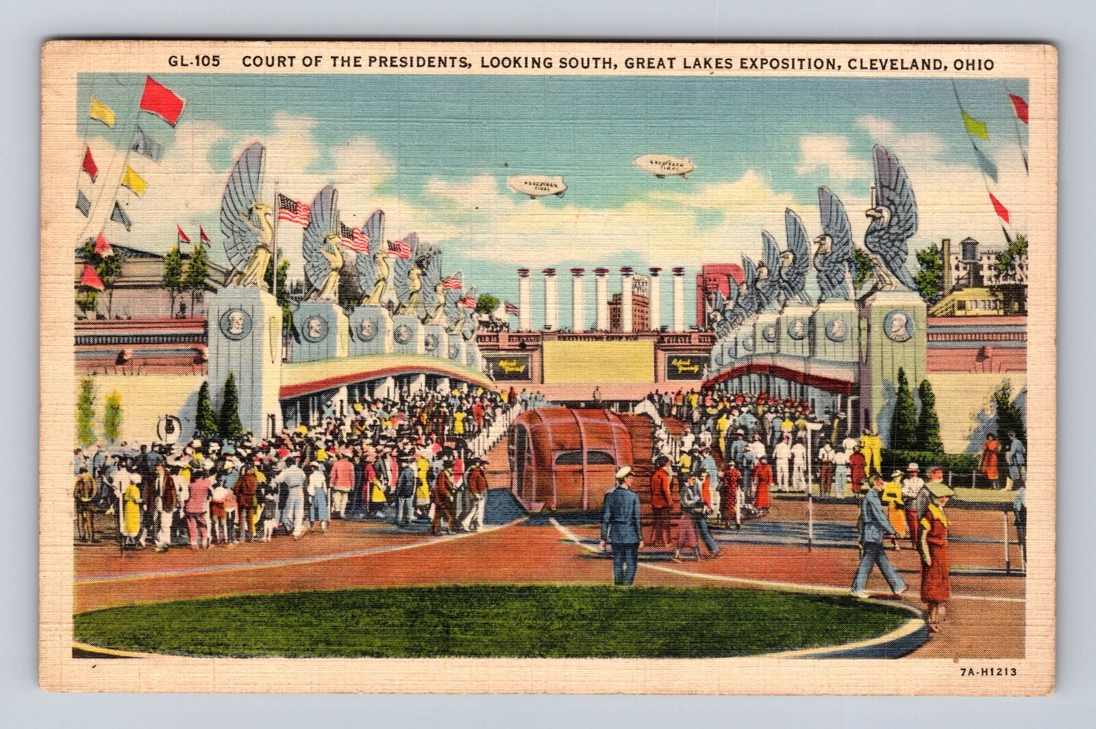 Cleveland OH-Ohio, Great Lakes Expo, Court of Presidents, Vintage c1937 Postcard