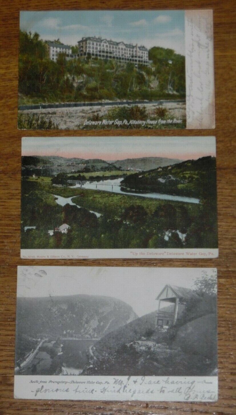 3 Antique 1907 Delaware Water Gap PA  Postcards Kittatinny House Promontory