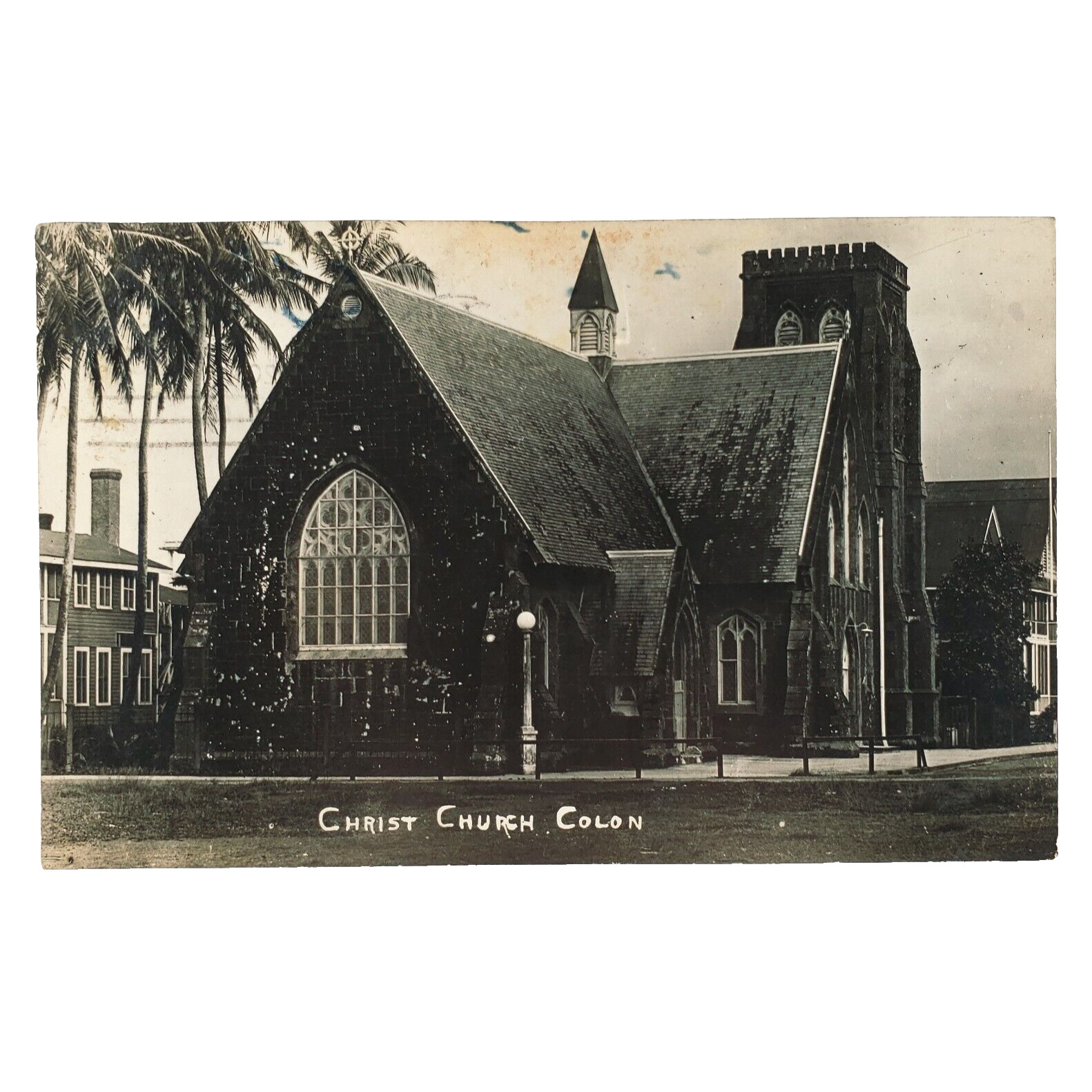 Christ Church by the Sea RPPC Postcard 1920s Colon Panama Street Photo A4486