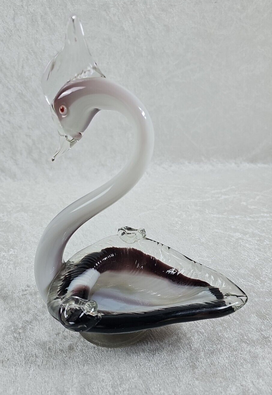 Vintage Blown Glass Swan Candy Tray Holder  11\