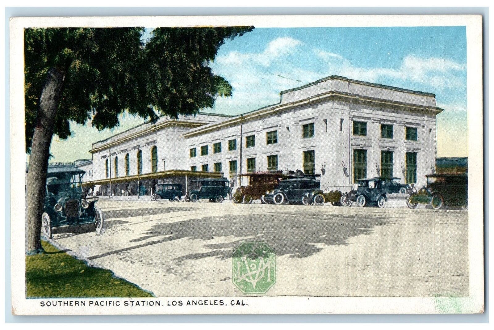c1920's Southern Pacific Station Classic Cars Building Los Angeles CA Postcard