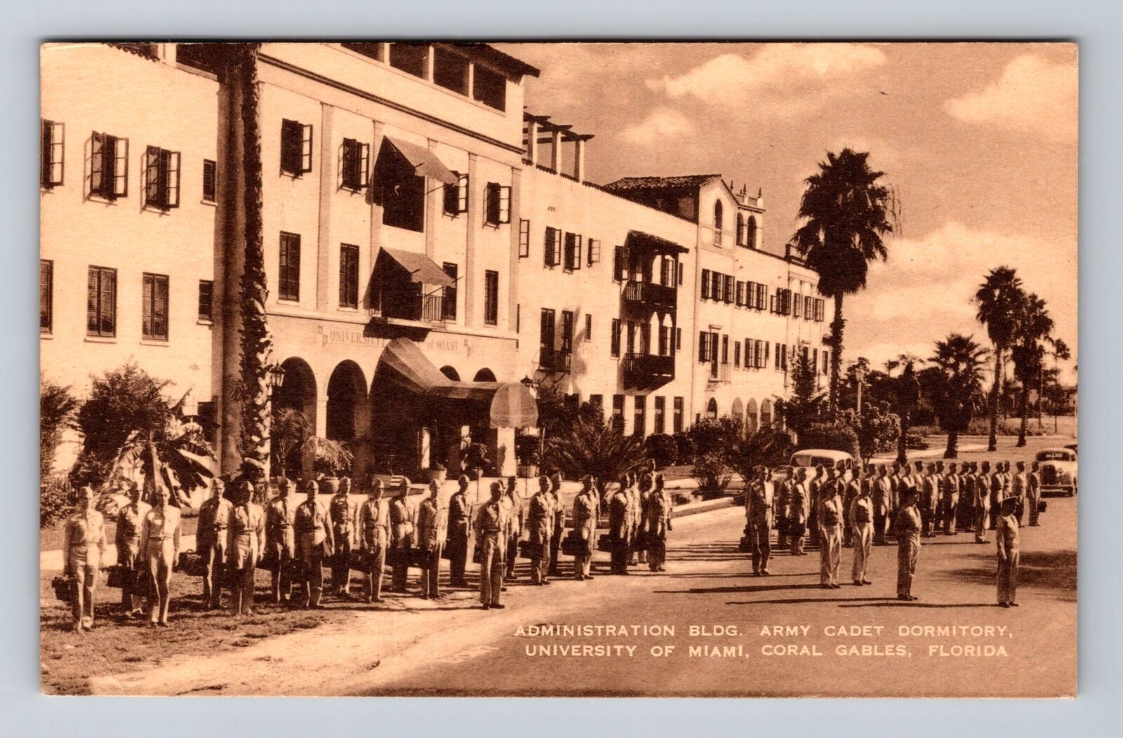 Coral Gable FL-Florida, University of Miami, Army Cadets Vintage c1943 Postcard