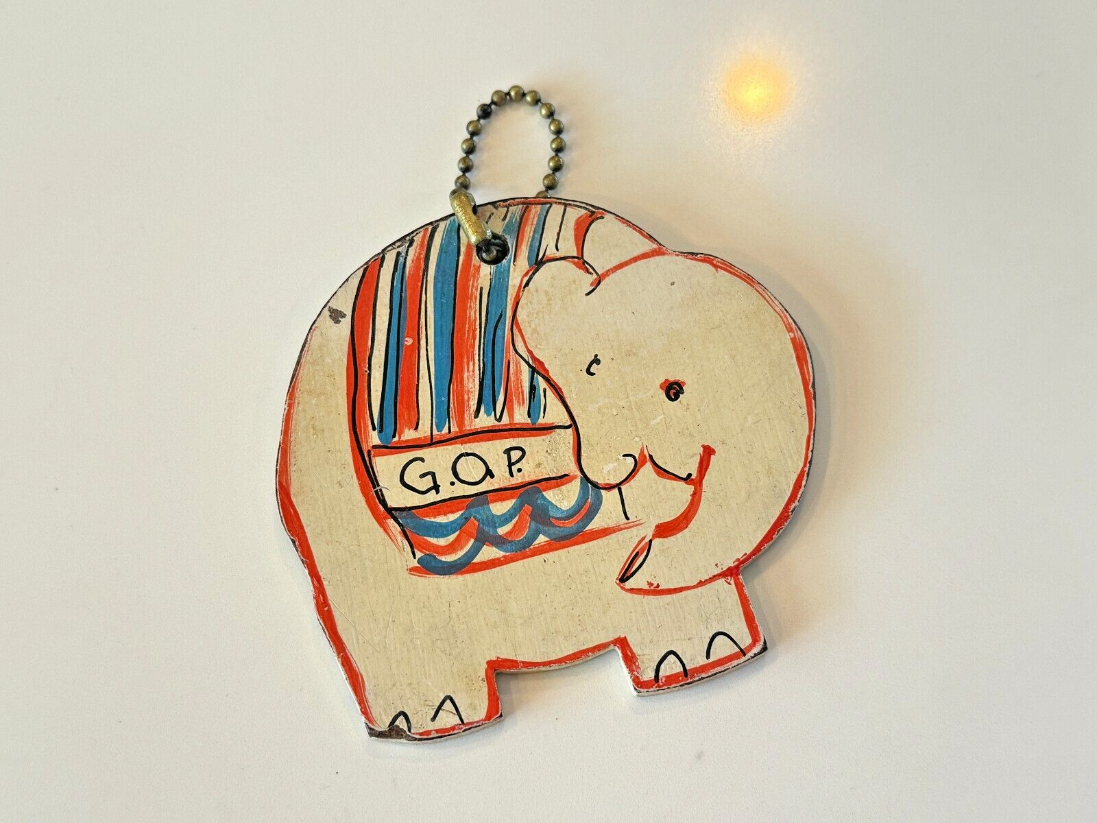 Vintage Folk Art Handmade Political GOP Republican Elephant Wooden Key Chain