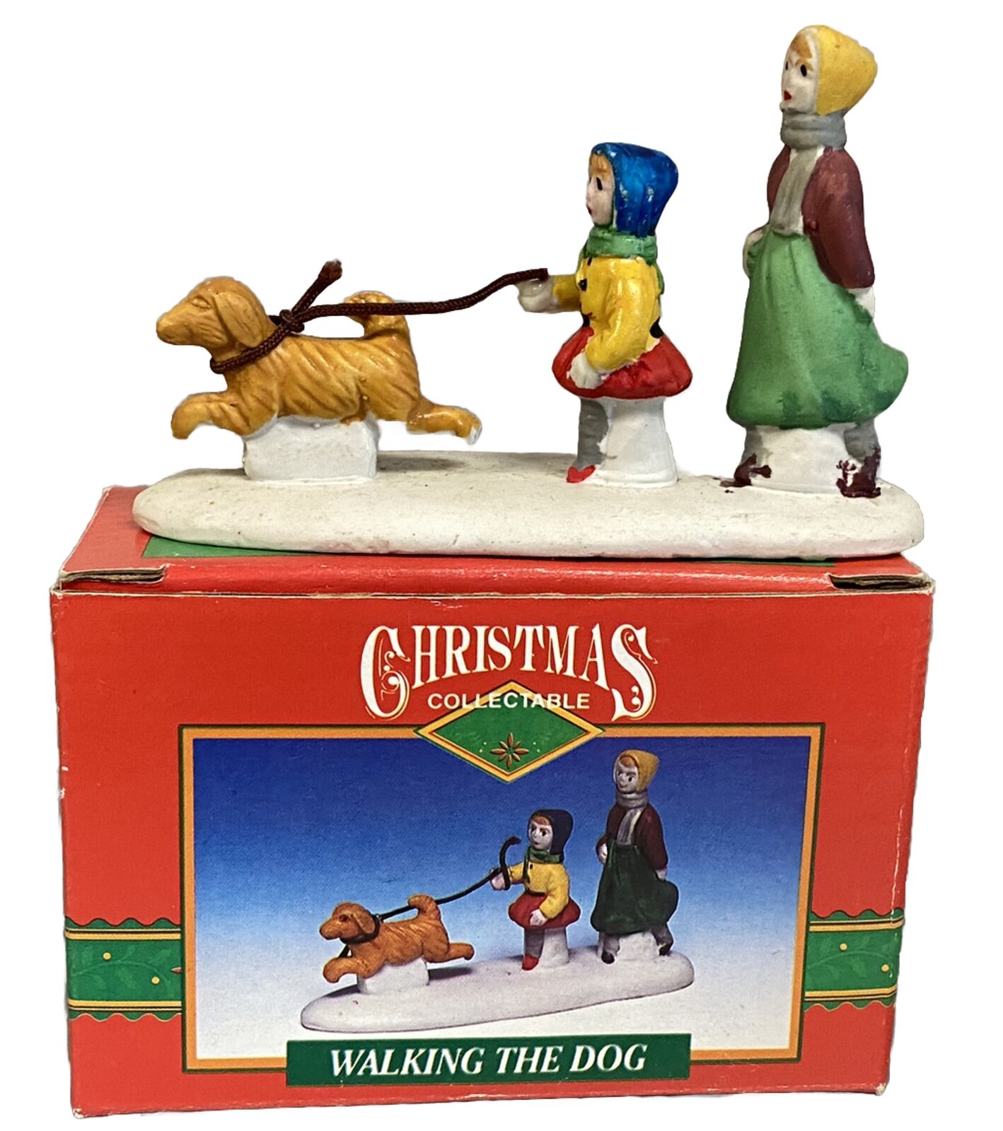 Vintage Holiday Traditions Christmas Walking The Dog Porcelain Figurine 